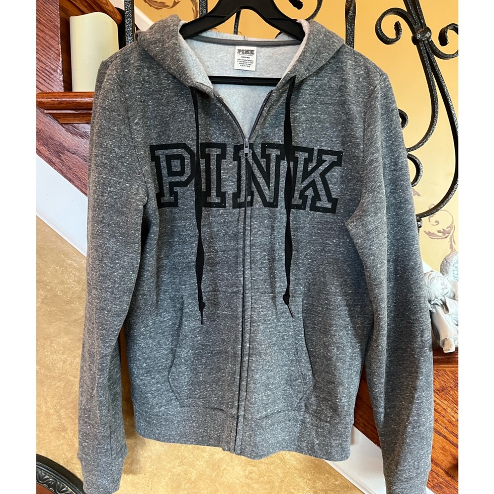 PINK Fleece Zip Up Hoodie With PINK Insignia Size medium